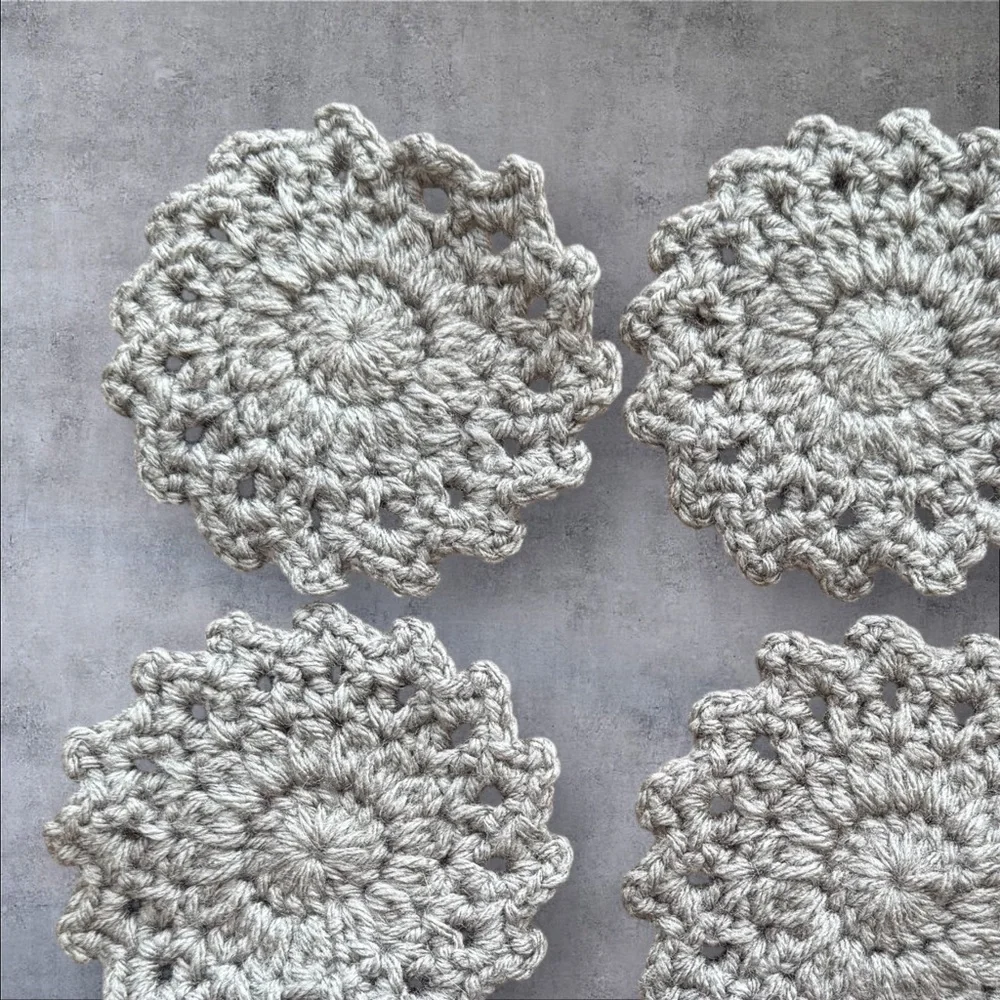 Set of 4 Crochet Gray Coasters